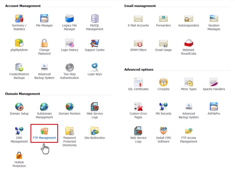 ۲. دسترسی به بخش FTP Manager